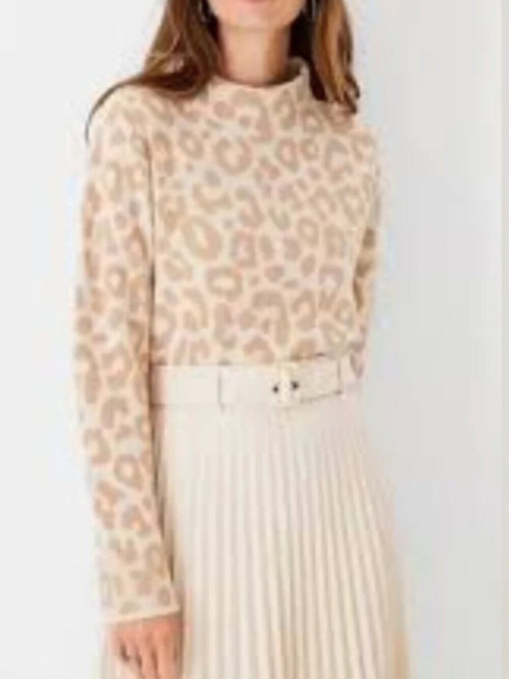J. McLaughlin Mockneck Animal Print Sweater Cotton Modal Neutral Classic